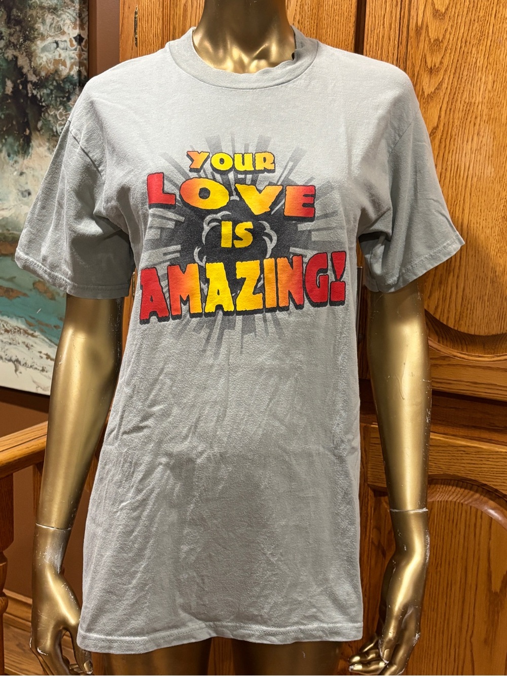 Hanes Gray Graphic Tee with Red & Yellow Text - "Your Love Is Amazing!"